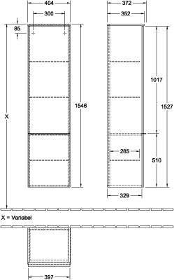 Villeroy & Boch VENTICELLO Hochschrank Eiche 404 mm – wandhängend, Soft-Close