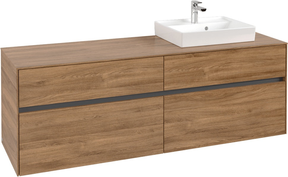 Villeroy & Boch Collaro Waschtischunterschrank 1600 mm Soft Grey, 4 Auszüge, Becken rechts