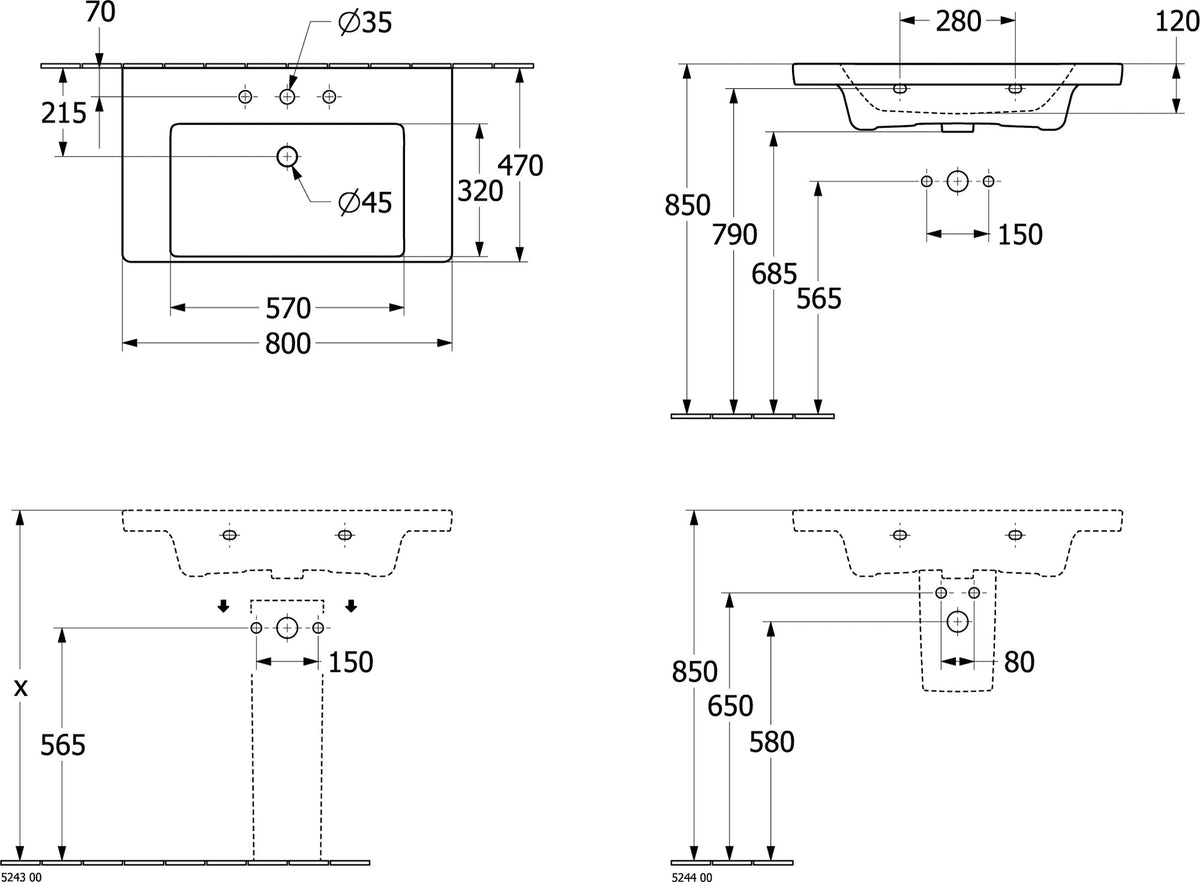 Villeroy & Boch Subway 2.0 Halbsäule Weiß Alpin 524400 – Sanitärkeramik, 315 x 200 x 290 mm