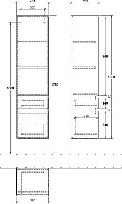 Villeroy & Boch Legato Hochschrank 400 mm Glossy White, 1 Tür, 1 Auszug, 1 Schublade, wandhängend