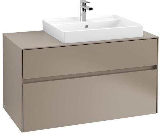 Villeroy & Boch Collaro Waschtischunterschrank 1000 mm mit LED-Beleuchtung und 2 Auszügen in Soft Grey
