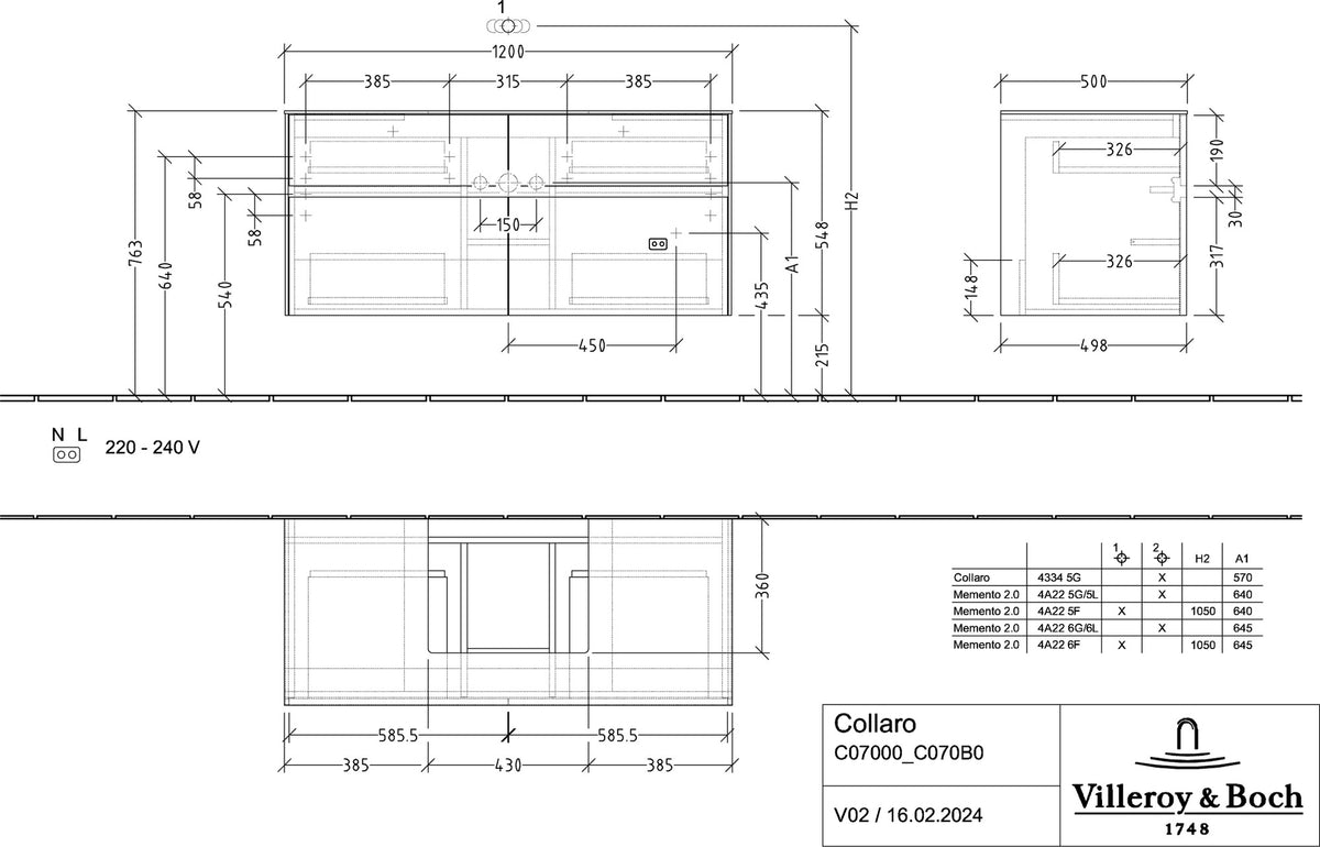 Villeroy & Boch Waschtischunterschrank Collaro C07000 1200 mm Stone Oak mit 4 Auszügen und SoftClosing