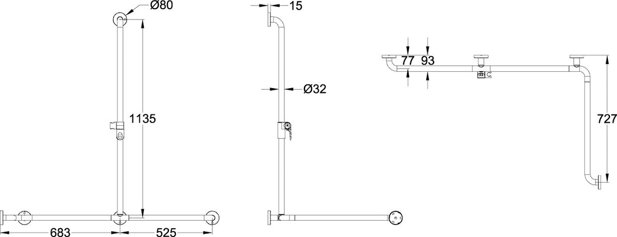 Villeroy & Boch Duschhandlauf ViCare 921731, 525 x 685 x 725 mm, Weiß, Aluminium, mit Brausehalter