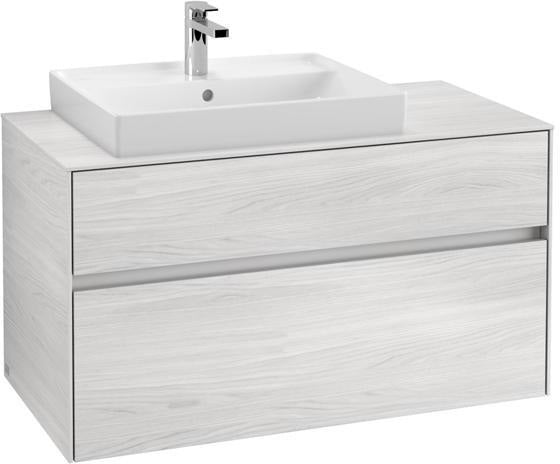 Villeroy & Boch Collaro Waschtischunterschrank 1000 mm mit LED-Beleuchtung und 2 Auszügen, White Wood