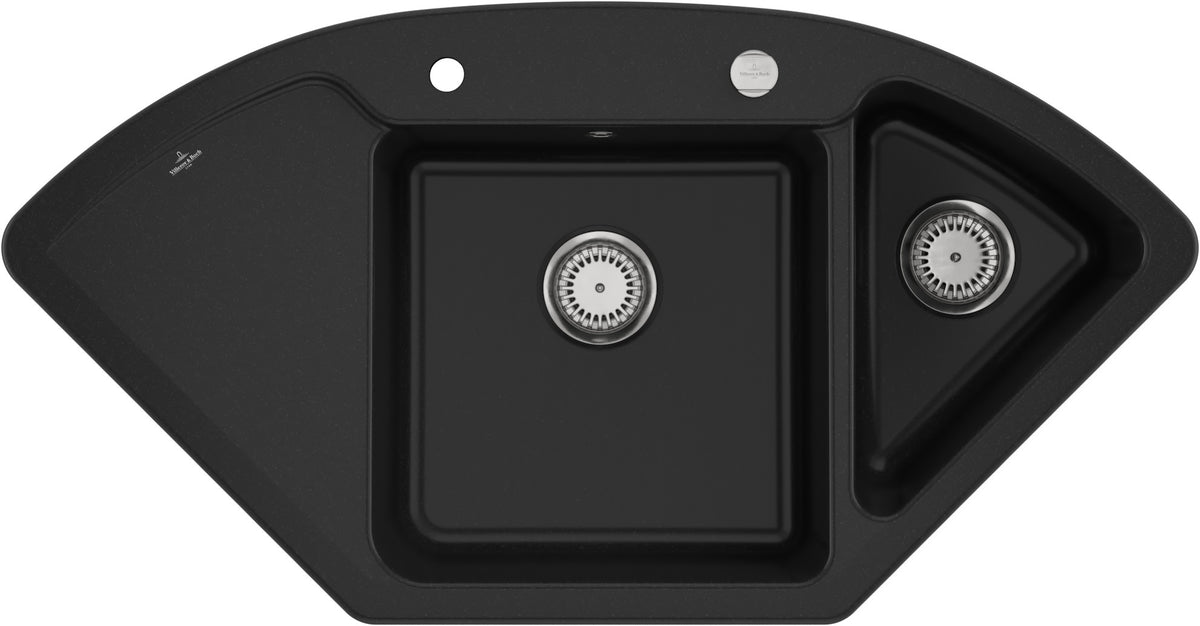 Villeroy & Boch Eckspüle Subway Style Eck 1115 mm Almond CeramicPlus – Keramik, 2 Becken, Abtropffläche