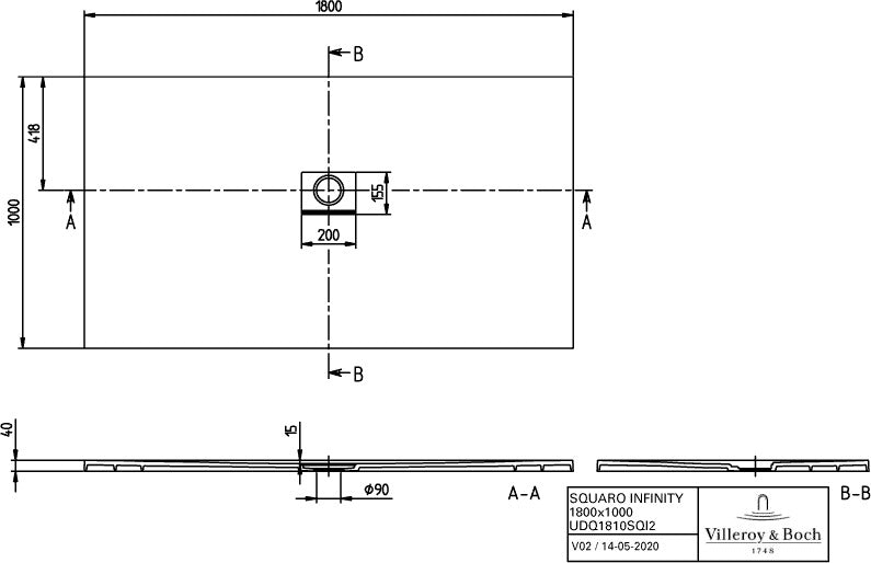 Villeroy & Boch Duschwanne SQUARO INFINITY Rechteck 1800x1000x40 mm Quaryl crème