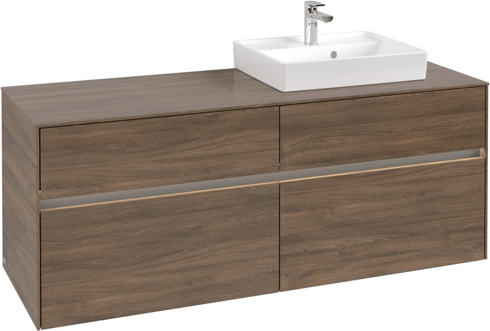 Villeroy & Boch Collaro Waschtischunterschrank 1400 mm mit LED-Beleuchtung und 4 Auszügen in Soft Grey