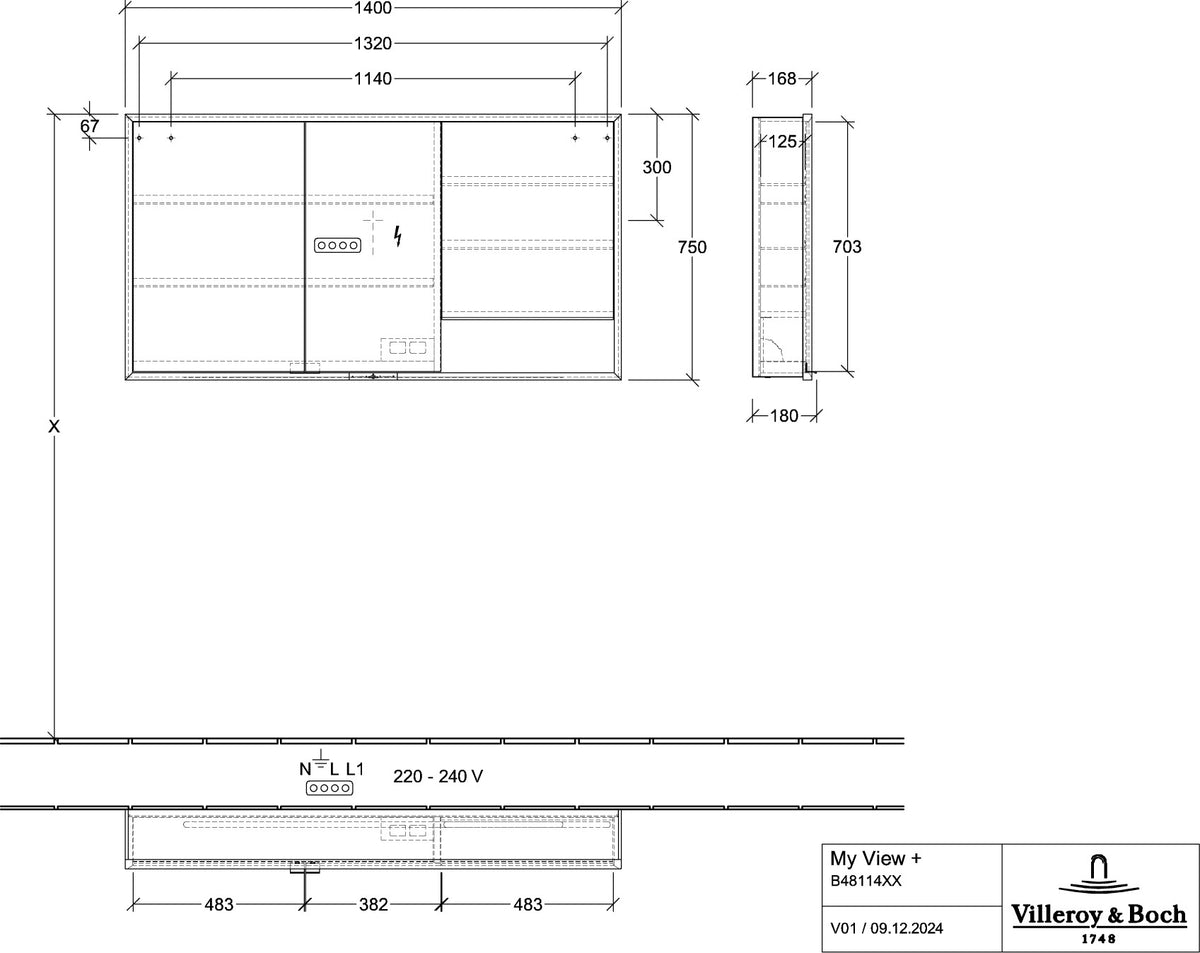 Villeroy & Boch Spiegelschrank My View+ B48110 1000 mm Graphite mit LED-Beleuchtung und SoftClosing