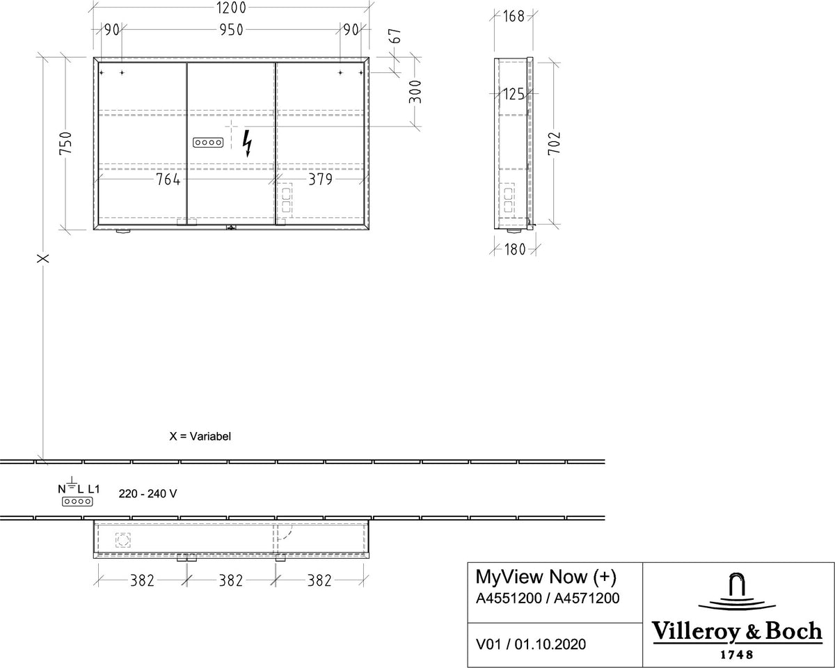 Villeroy & Boch Spiegelschrank My View Now A45516 1600 mm mit LED-Beleuchtung und Sensordimmer