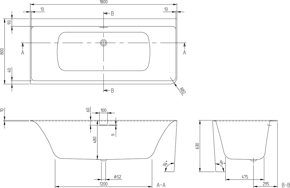 Villeroy & Boch Subway 3.0 Vorwand-Badewanne 1800x800mm Stone White – Quaryl, rechte Ausführung