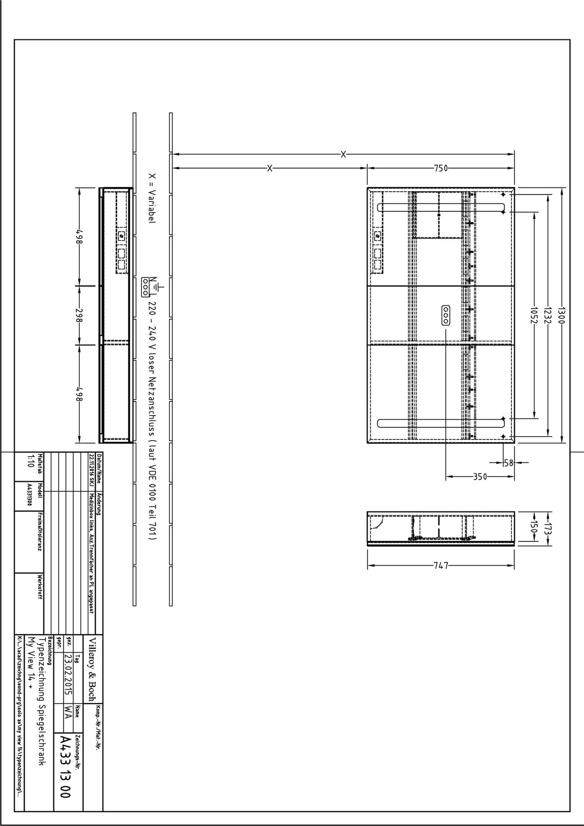 Villeroy & Boch My View 14+ Spiegelschrank 1200 mm mit LED-Beleuchtung und Front- & Innenspiegel