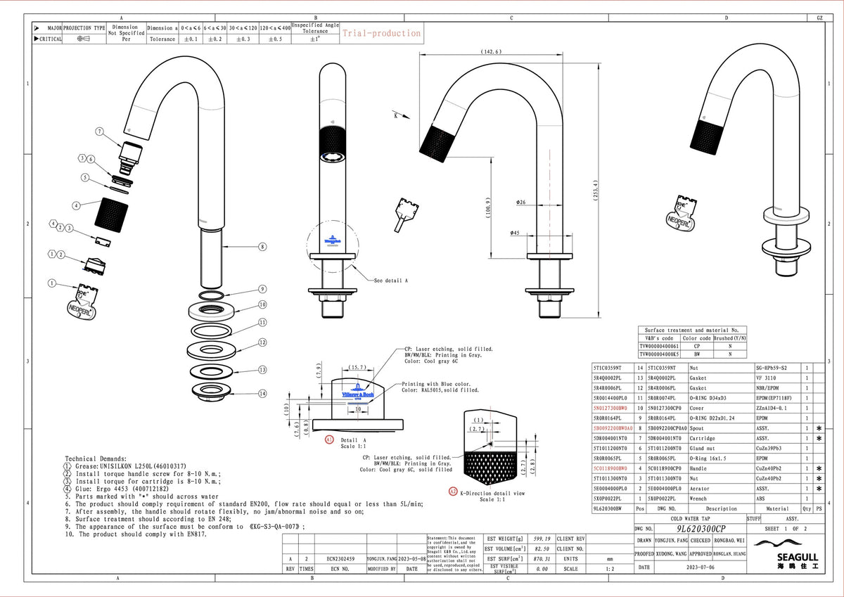 Villeroy & Boch Universal Taps & Fittings Kaltwasserarmatur – Chrom, AirPlus & AquaSmart, 1-löchig