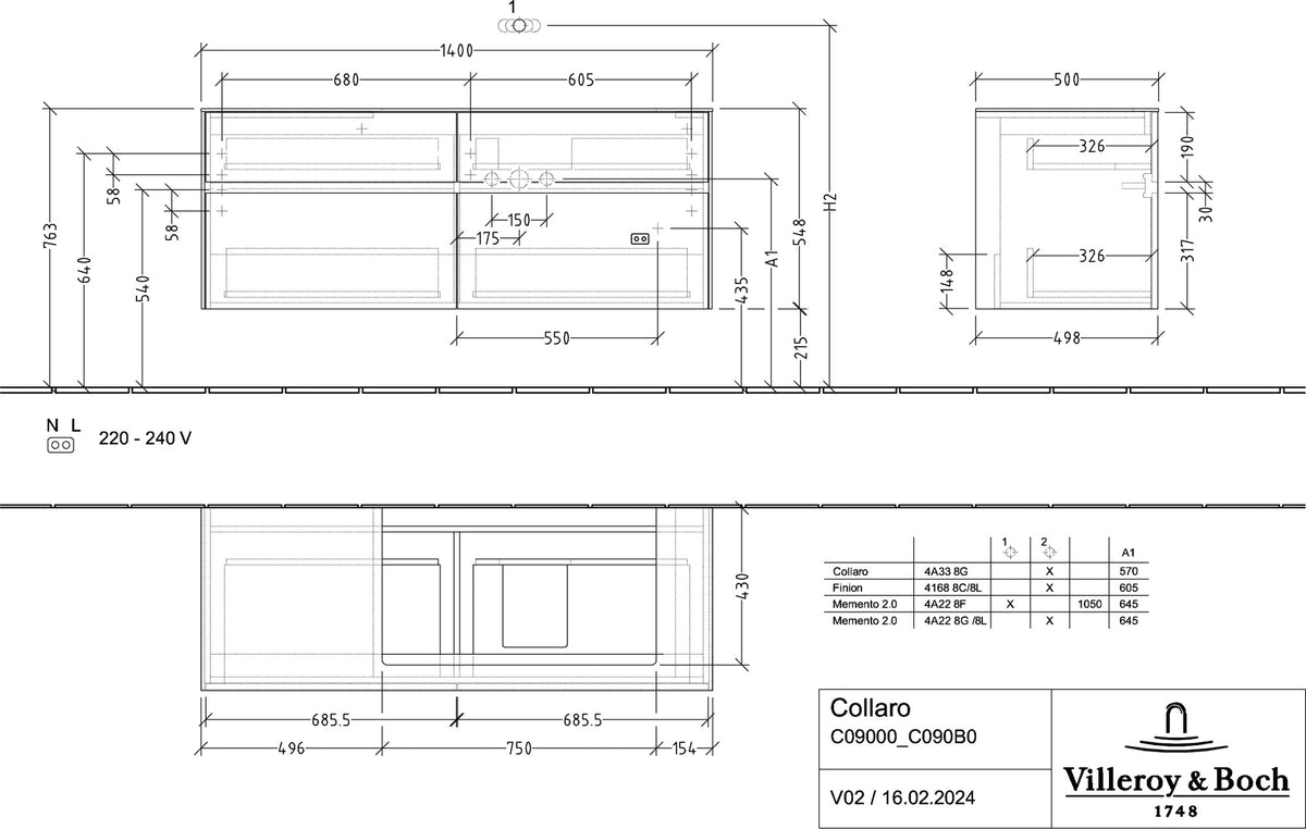 Villeroy & Boch Collaro Waschtischunterschrank 1400 mm mit LED-Beleuchtung und 4 Auszügen