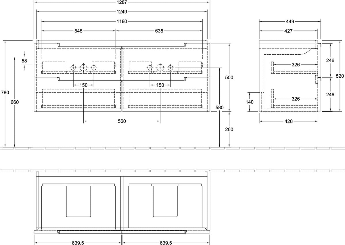 Villeroy & Boch Subway 2.0 Waschtischunterschrank 1287 mm mit 4 Auszügen in Glossy White