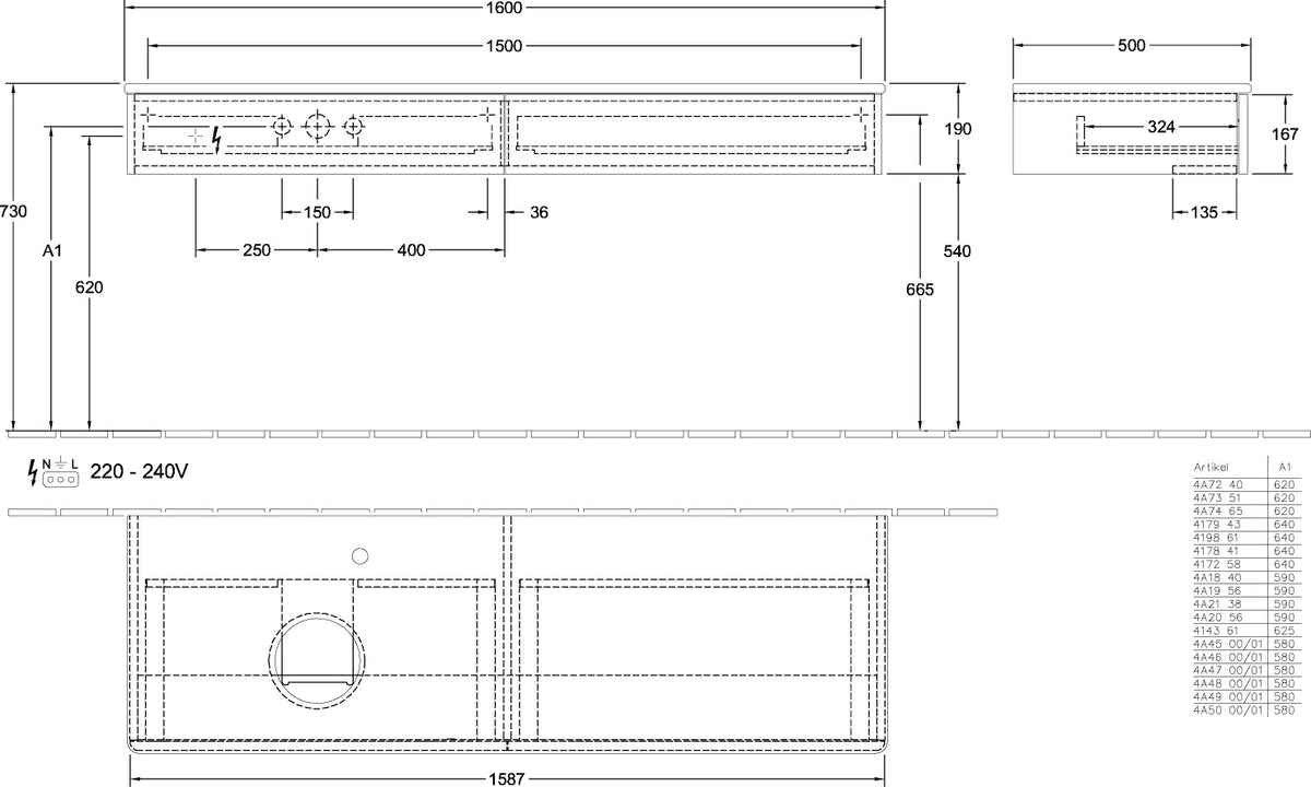 Villeroy & Boch Antao Waschtischunterschrank 1600 mm grau mit 2 Auszügen und Push-Open