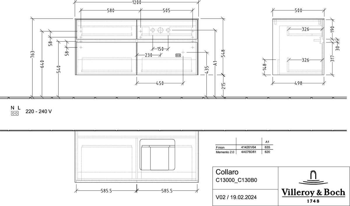 Villeroy & Boch Waschtischunterschrank Collaro C130 Nordic Oak 1200 mm mit 4 Auszügen und Push-Open