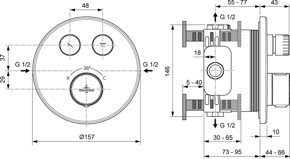 Villeroy & Boch Unterputz-Thermostat Universal Taps & Fittings – Chrom, rund, Verbrühschutz