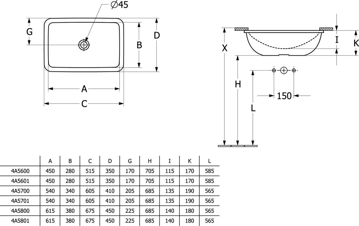 Villeroy & Boch Loop & Friends Unterbauwaschbecken 450x280mm TitanCeram CeramicPlus