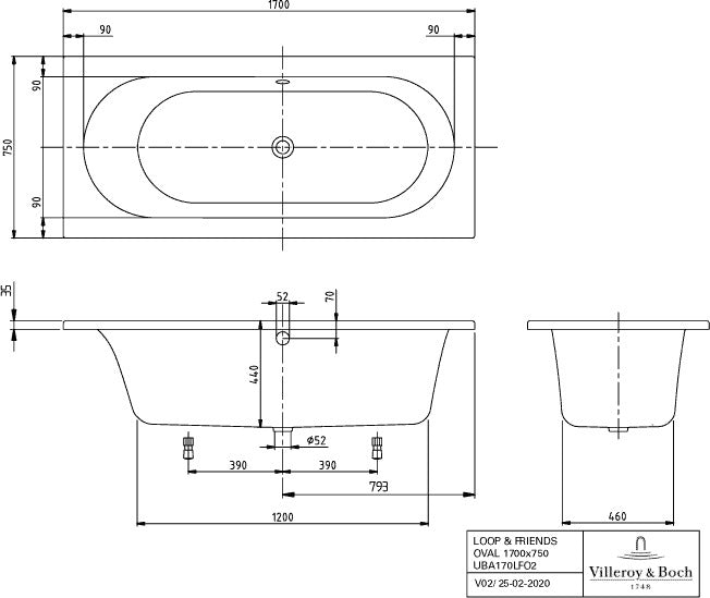 Villeroy & Boch Whirlpoolsystem LOOP & FRIENDS Combi Comfort mit Multiplex Trio, Weiß, 1700 x 750 mm