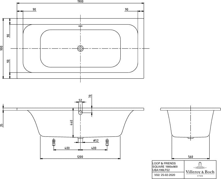 Villeroy & Boch Loop & Friends Whirlpoolwanne 1900x900 mm AirPool Comfort Weiß Alpin