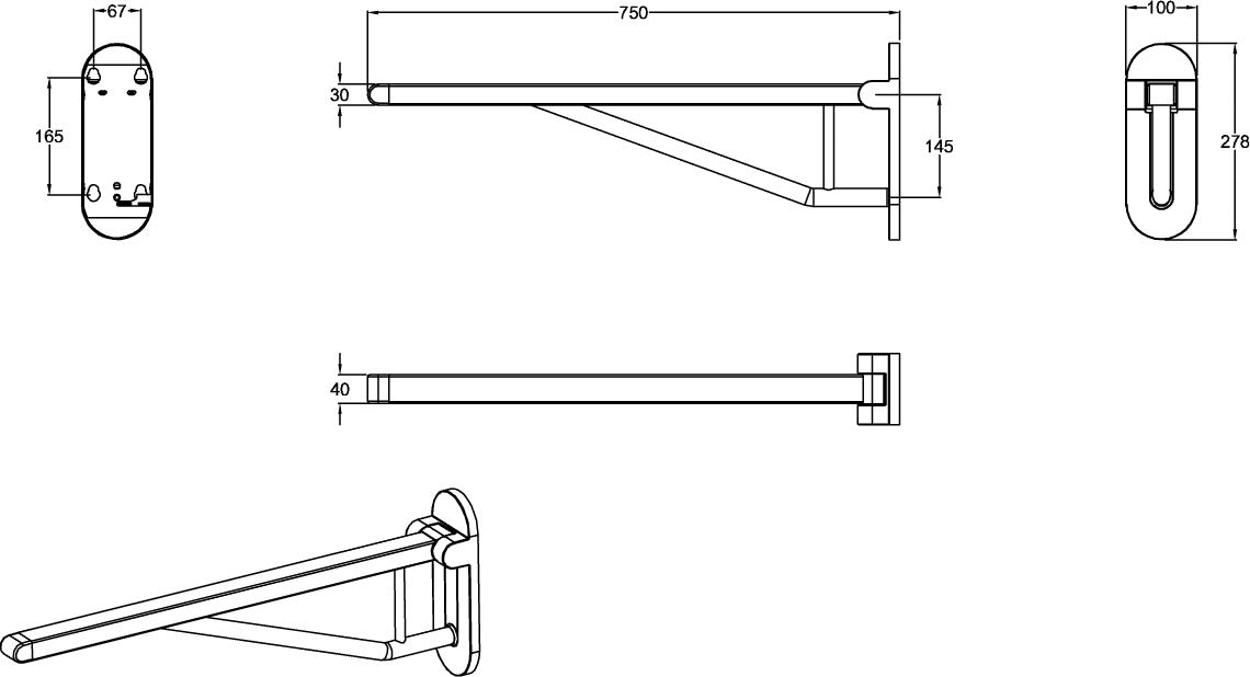 Villeroy & Boch ViCare Klappgriff 921742 – Verchromter Wandstützgriff, 750 mm, 130 kg belastbar
