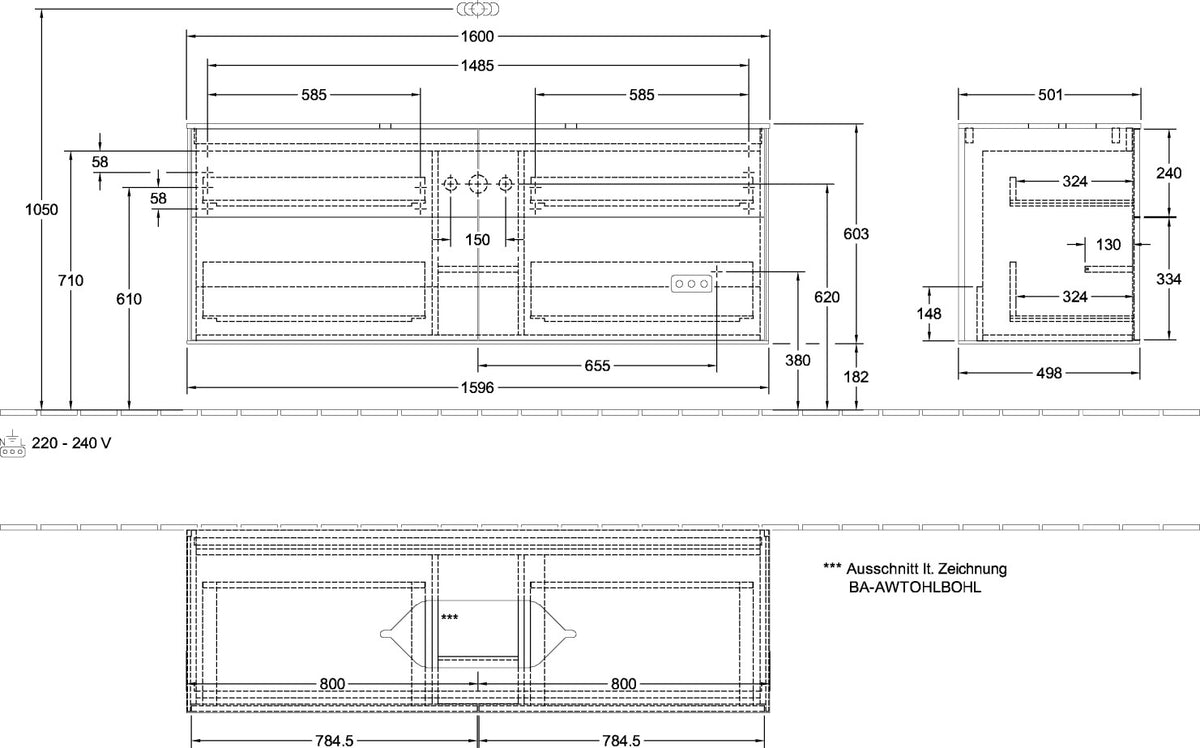 Villeroy & Boch Finion Waschtischunterschrank 1600 mm Peony Matt Lack mit Beleuchtung und 4 Auszügen