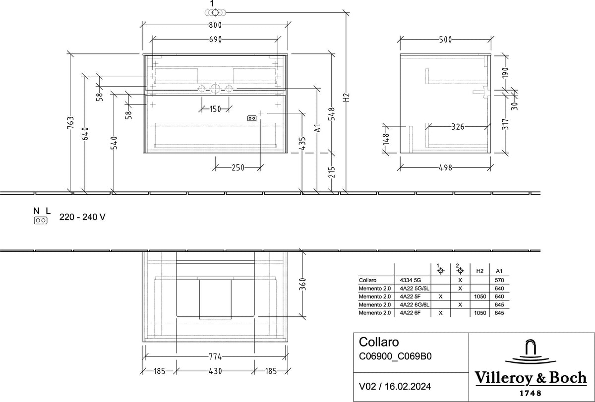 Villeroy & Boch Collaro Waschtischunterschrank 800 mm Soft Grey mit 2 Auszügen und Push-Open