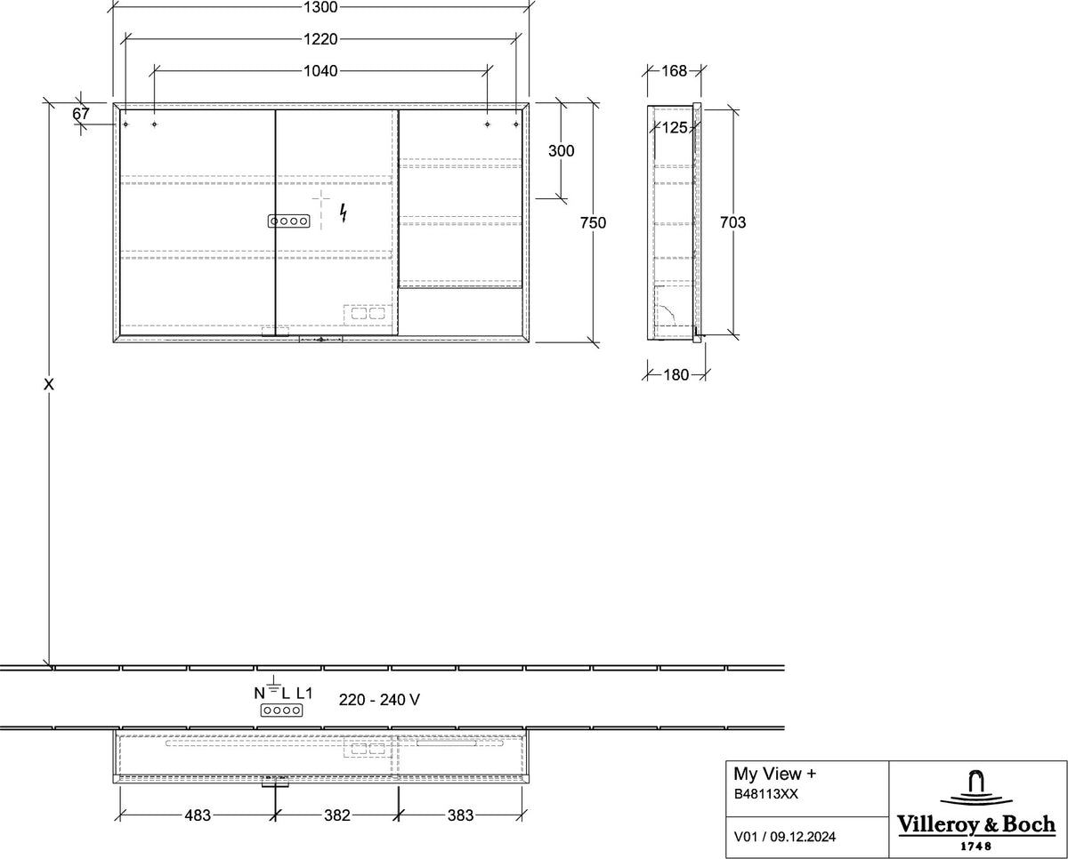 Villeroy & Boch Spiegelschrank My View+ B48110 1000 mm Graphite mit LED-Beleuchtung und SoftClosing