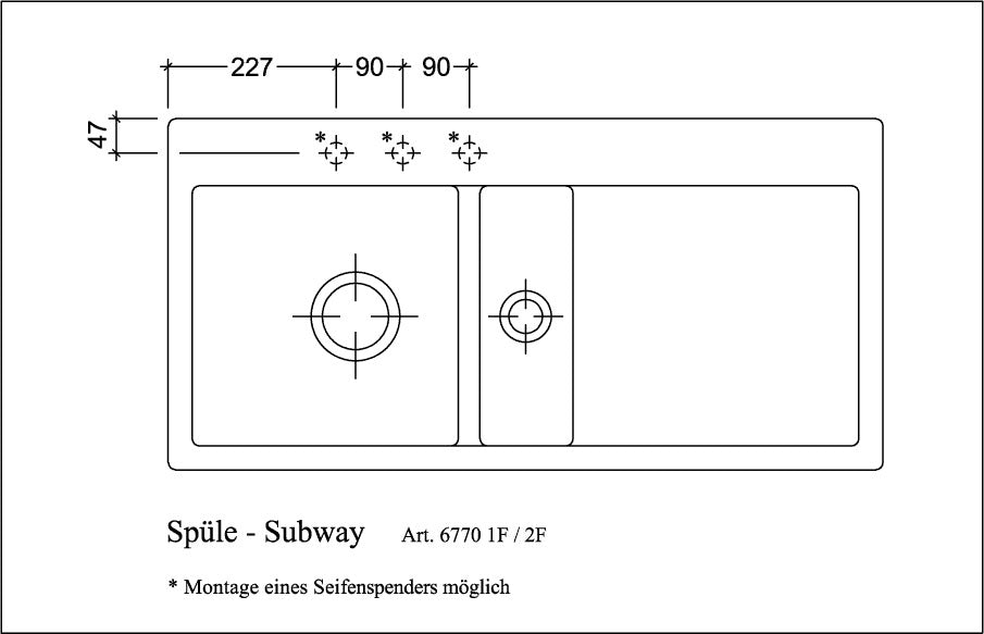 Villeroy & Boch Subway 60 Flat Einbauspüle 965x475mm Ebony CeramicPlus