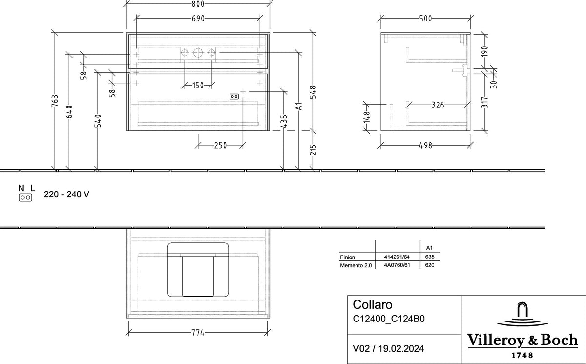 Villeroy & Boch Waschbeckenunterschrank Collaro C12400 Stone Oak 800 mm mit SoftClosing