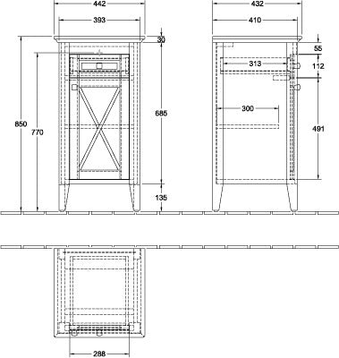 Villeroy & Boch Hommage Seitenschrank 442 mm, 1 Tür, 1 Schublade, Weiß Alpin Hochglanz
