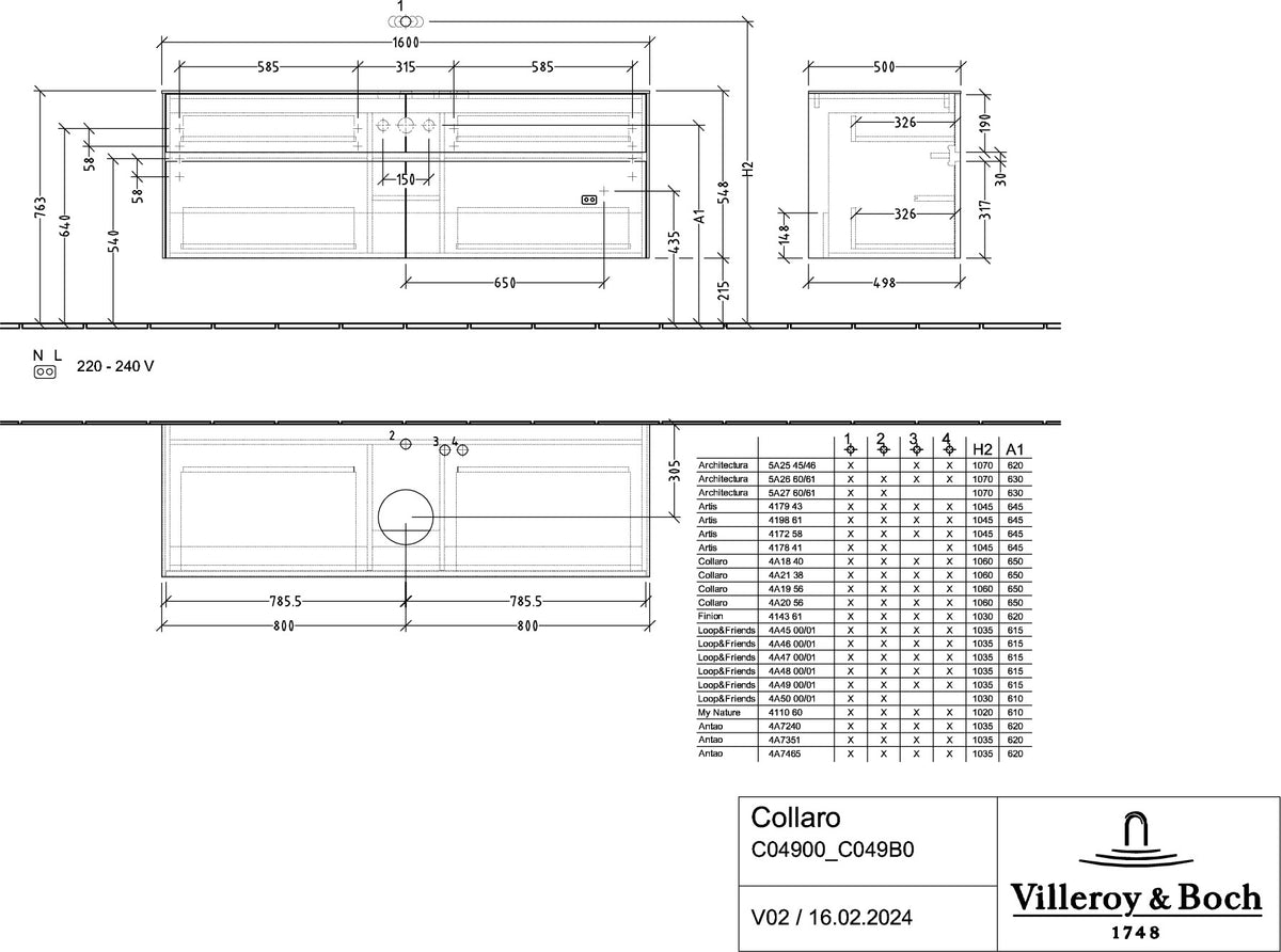 Villeroy & Boch Waschtischunterschrank Collaro C049 B0 1600 mm Glossy Grey mit Beleuchtung