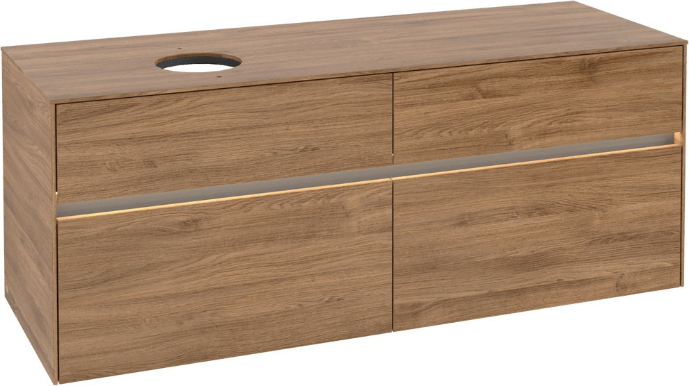 Villeroy & Boch Collaro Waschtischunterschrank 1400 mm mit LED-Beleuchtung und 4 Auszügen, White Wood