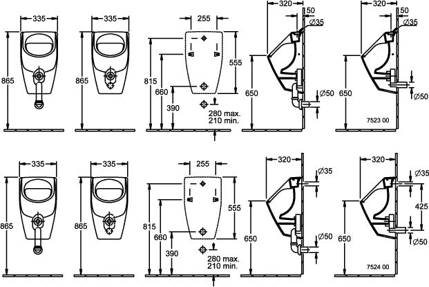 Villeroy & Boch Absaug-Urinal O.novo 752300 – 335 x 320 mm, Weiß Alpin, DirectFlush