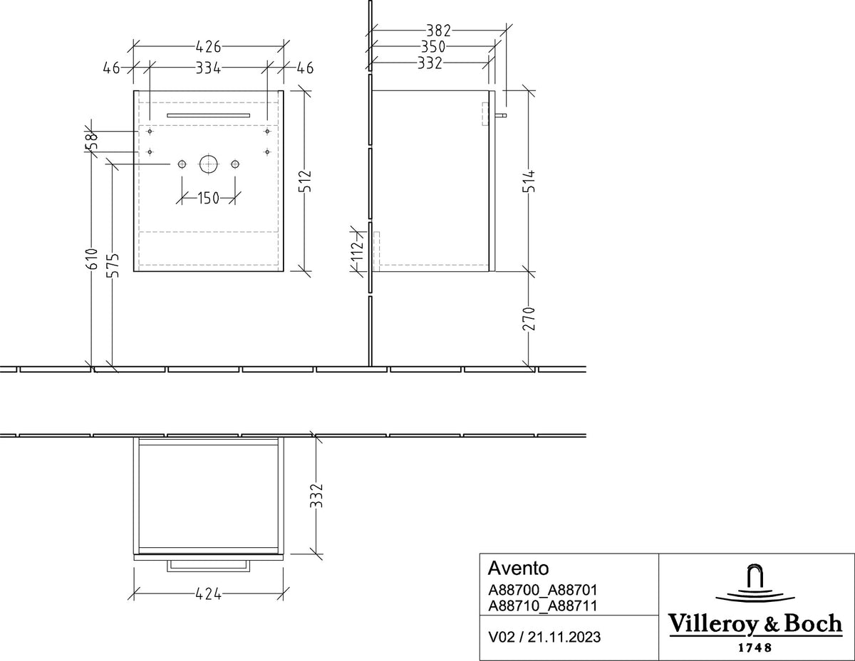 Villeroy & Boch Waschtischunterschrank Avento A8871 Kansas Oak 426 mm mit SoftClosing