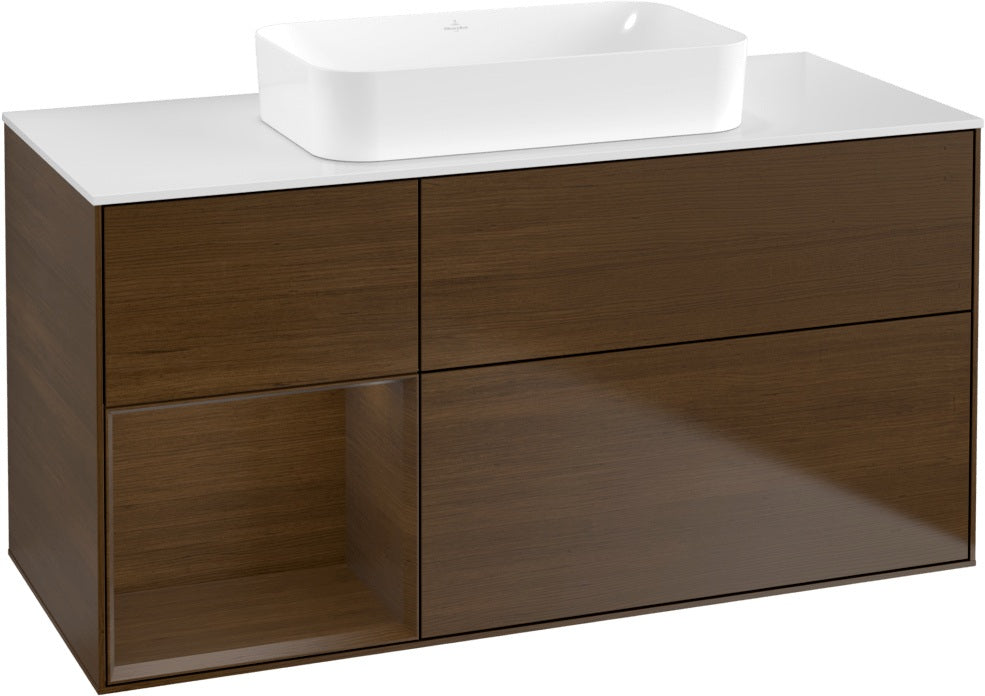 Villeroy & Boch Finion Waschbeckenunterschrank 1200 mm Walnut Veneer mit Beleuchtung