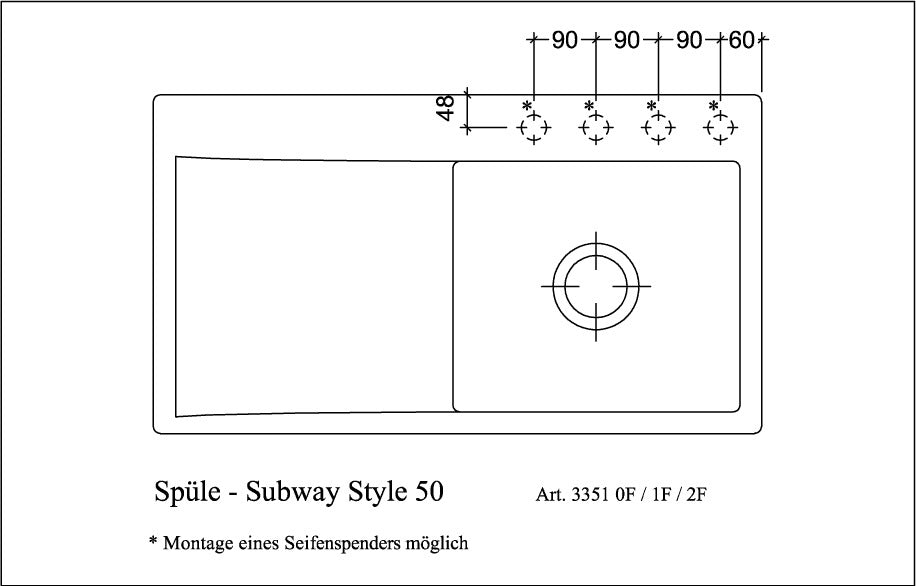 Villeroy & Boch Subway Style 50 Flat Einbauspüle 880x490mm Ebony CeramicPlus