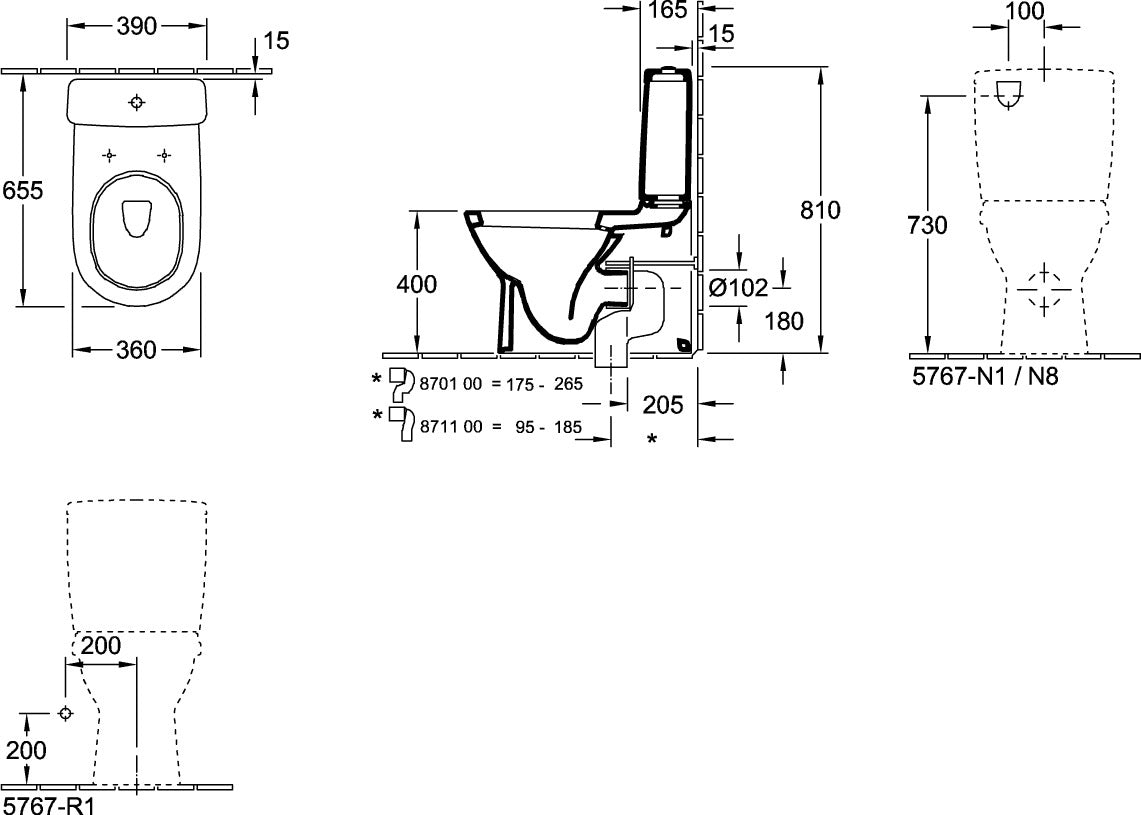 Villeroy & Boch O.novo Tiefspül-WC 565810 – 360 x 640 mm, Weiß Alpin, bodenstehend