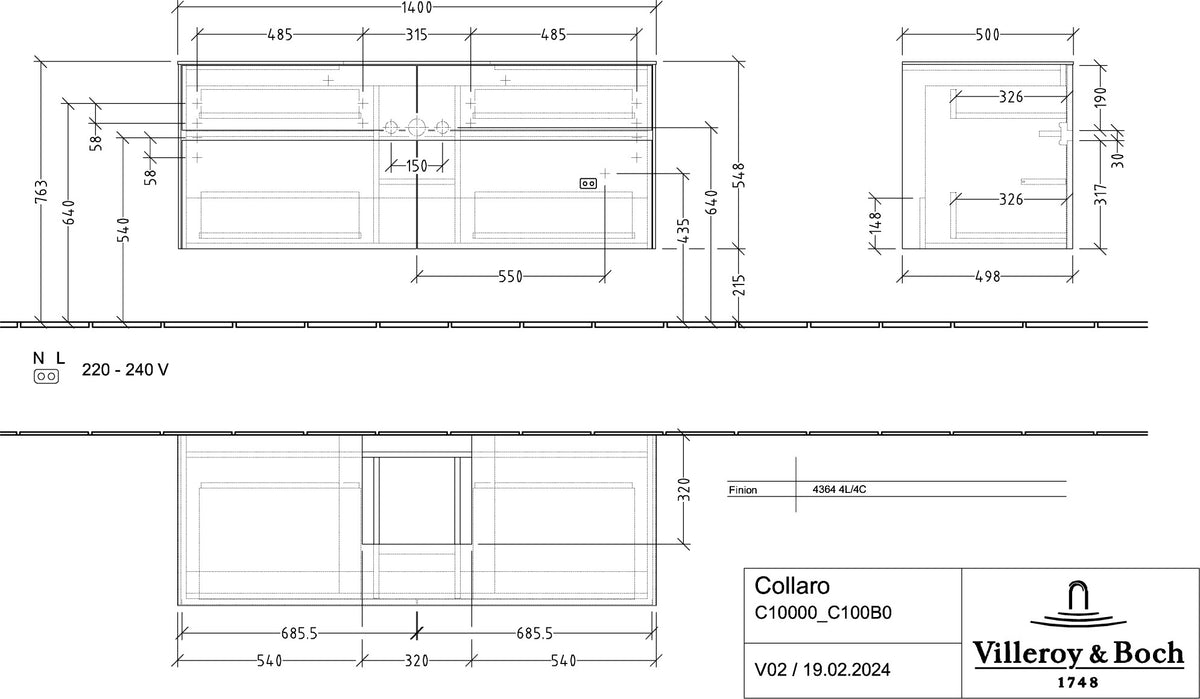 Villeroy & Boch Waschbeckenunterschrank Collaro C10000 1400 mm White Oak mit SoftClosing