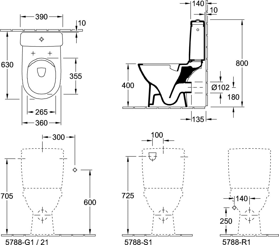 Villeroy & Boch O.novo Tiefspül-WC 5689R0 spülrandlos DirectFlush 360x605mm Weiß Alpin