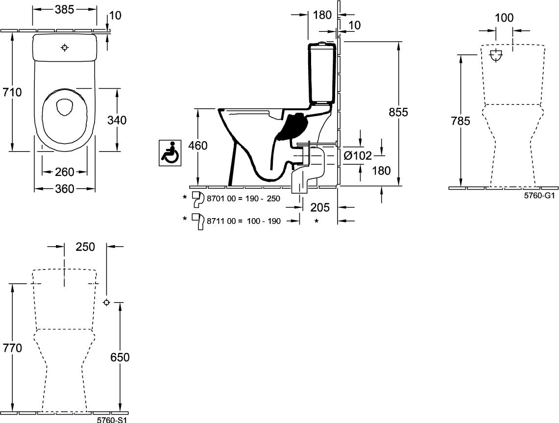 Villeroy & Boch O.novo Spülkasten 5760G1, 385x165x360 mm, Weiß Alpin, Keramik, Zwei-Mengen-Spülung
