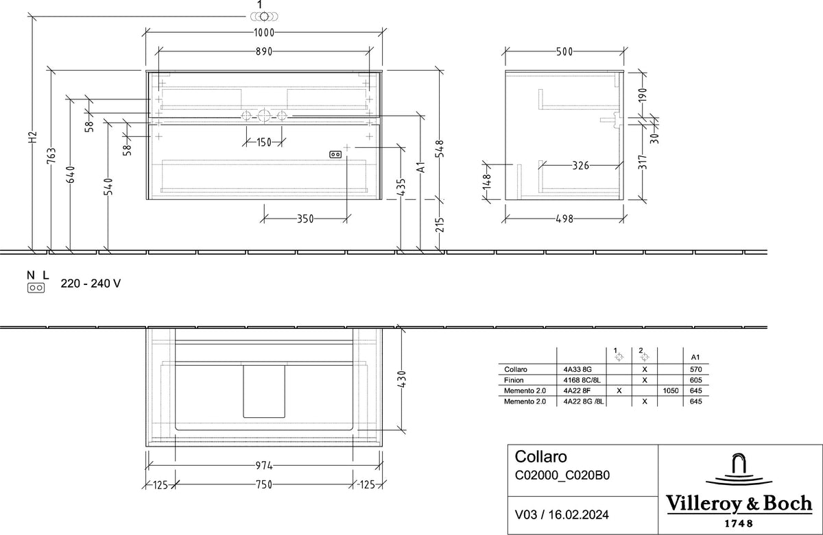Villeroy & Boch Waschtischunterschrank Collaro C020 B0 1000 mm Black Oak mit LED-Beleuchtung
