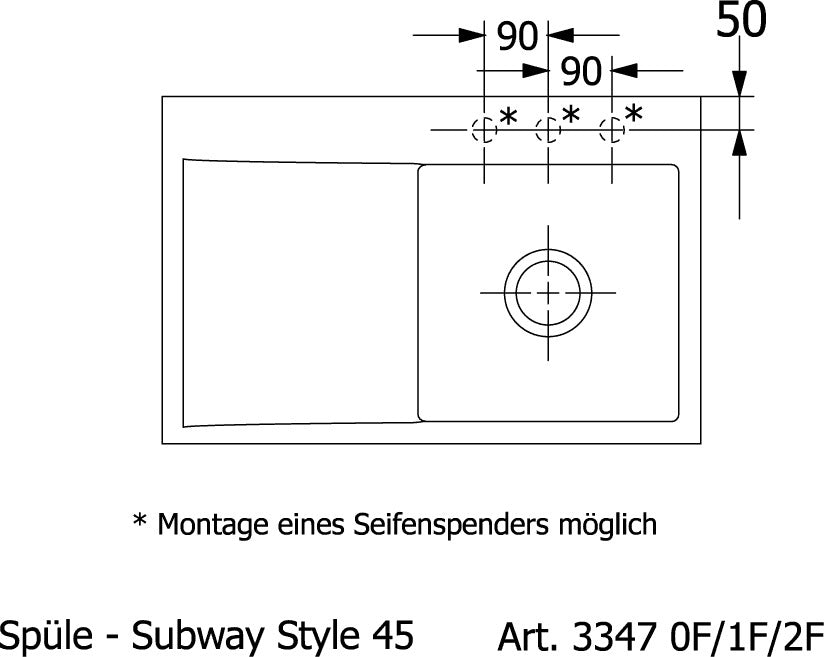 Villeroy & Boch Subway Style 45 Flat Einbauspüle 780x510mm Keramik Ebony CeramicPlus
