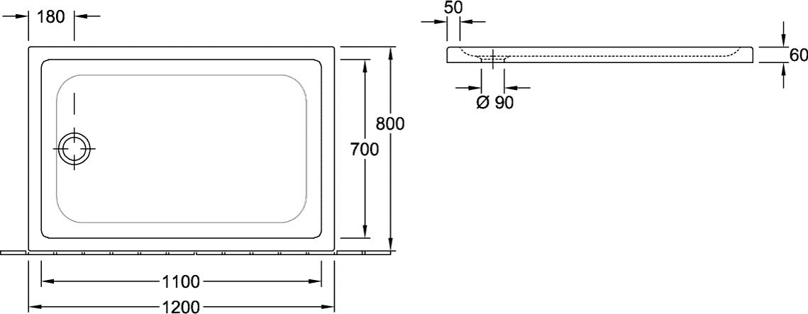 Villeroy & Boch O.novo Plus Duschwanne 1000x800mm Rechteck Weiß Alpin mit Rutschhemmung