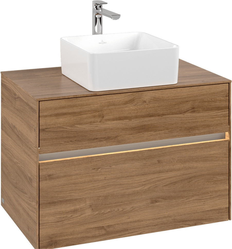 Villeroy & Boch Waschtischunterschrank Collaro C037 B0 800 mm Kansas Oak mit LED-Beleuchtung und SoftClosing
