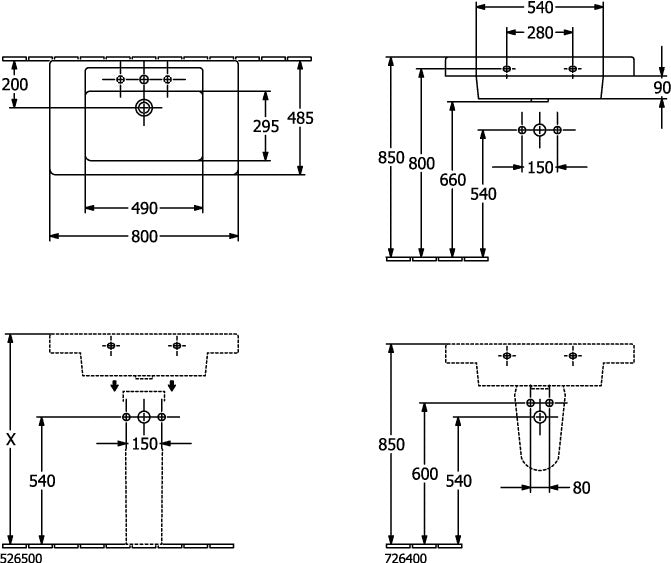 Villeroy & Boch Schrankwaschtisch Architectura 800x485mm mit Überlauf Weiß