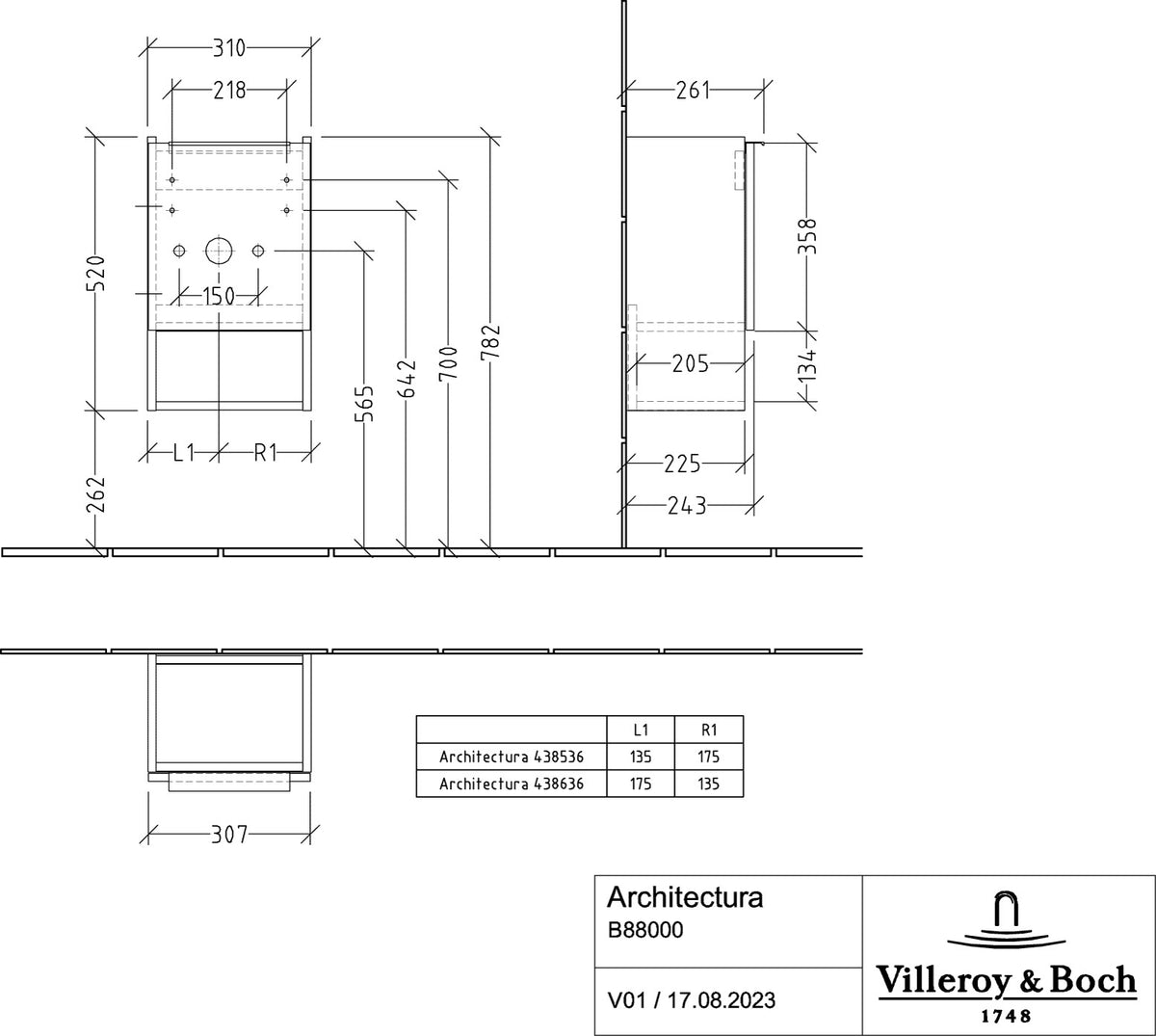 Villeroy & Boch Architectura Waschbeckenunterschrank B88000 White Matt 310 mm
