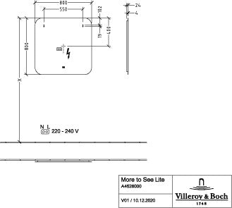 Villeroy & Boch More to See Lite Spiegel 600x1000mm mit umlaufender LED-Beleuchtung