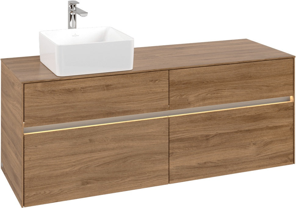 Villeroy & Boch Collaro Waschtischunterschrank 1400 mm mit LED-Beleuchtung und 4 Auszügen, White Wood