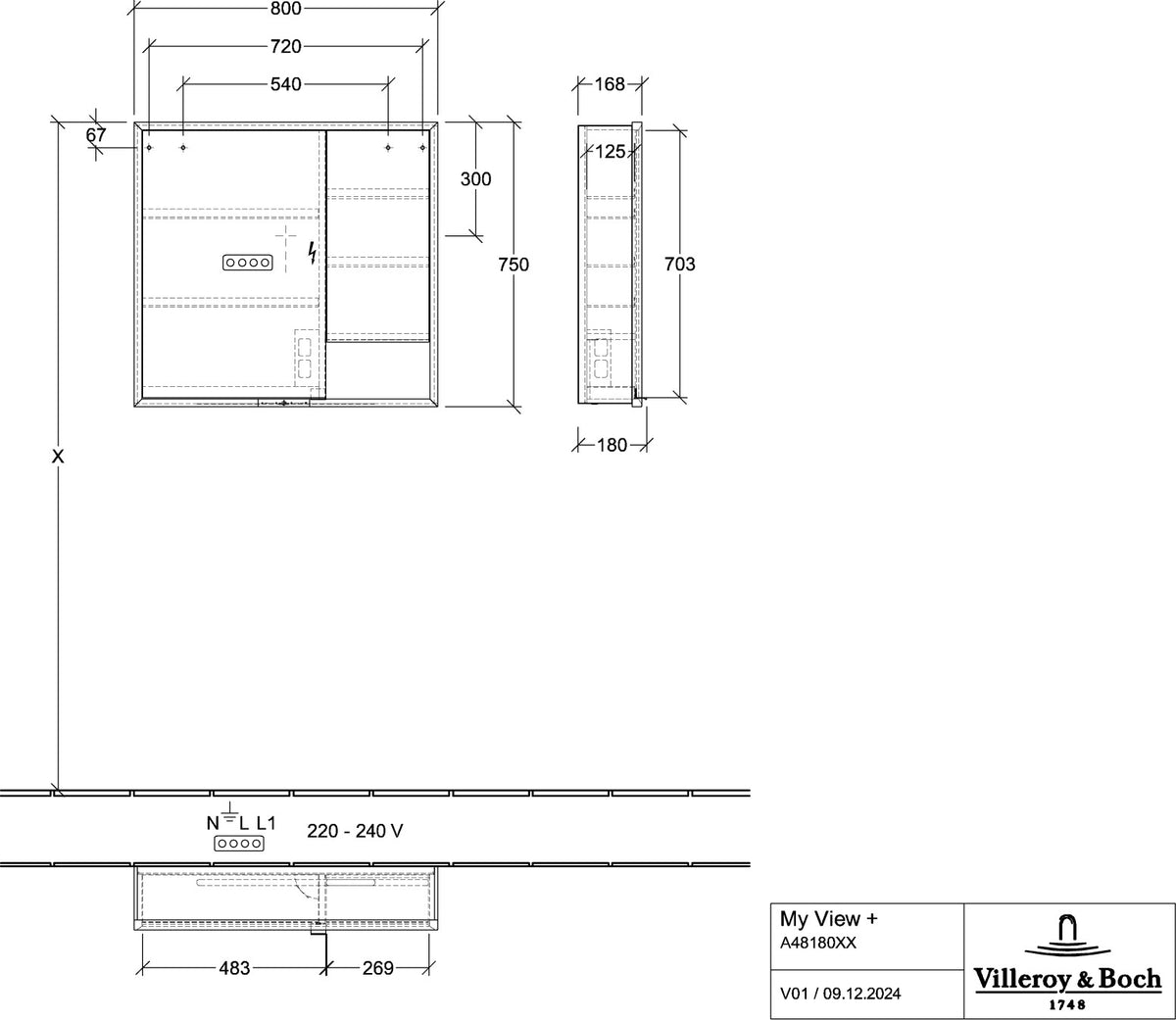 Villeroy & Boch My View+ Spiegelschrank A48180 800 mm Arizona Oak – LED, dimmbar, 2 Türen, IP44